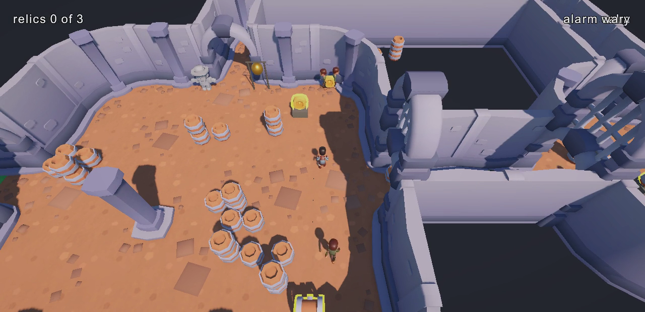 A Dungeon Heist guard turning off its patrol route to sweep the spot where a coin landed.