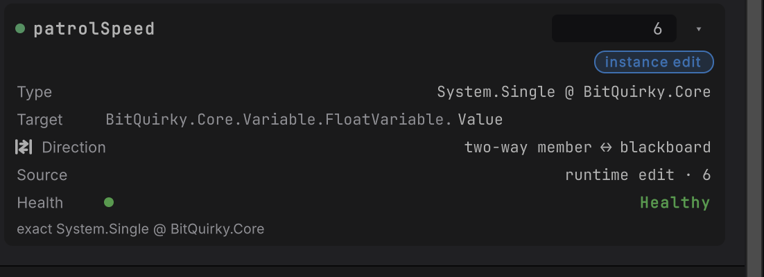 patrolSpeed holding 6 with no note and Source runtime edit · 6