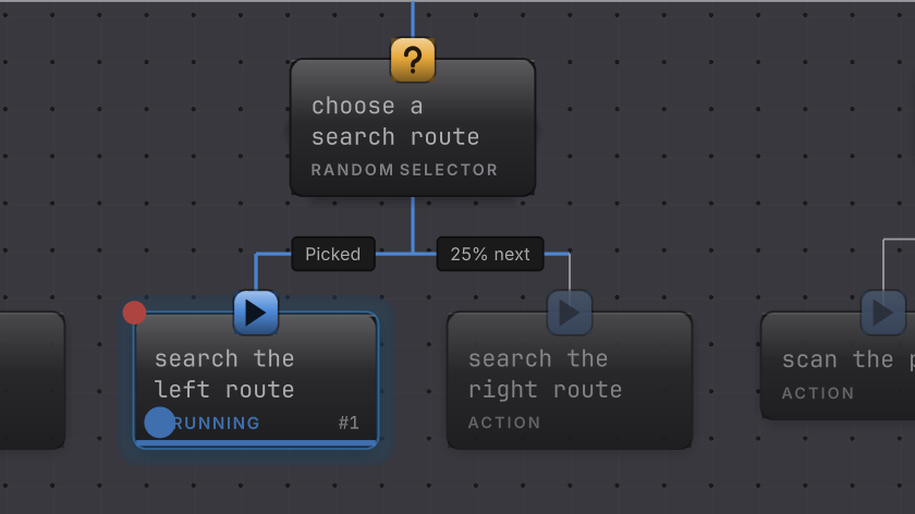A Live card carrying a red breakpoint dot in its top-left corner while it reports RUNNING with its tick badge